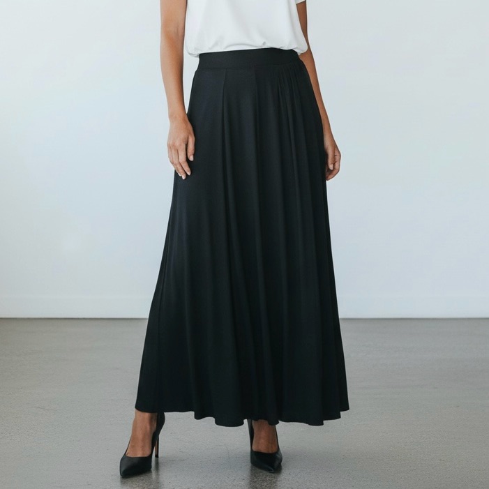 Elie Tahari Black Pleated A-Line Maxi Skirt